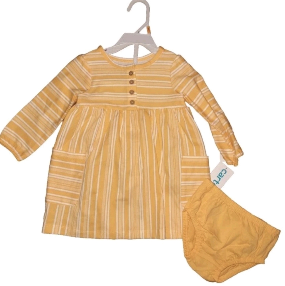 Nwt 2 Piece Carter's Yellow Stripe Dress 18 Months